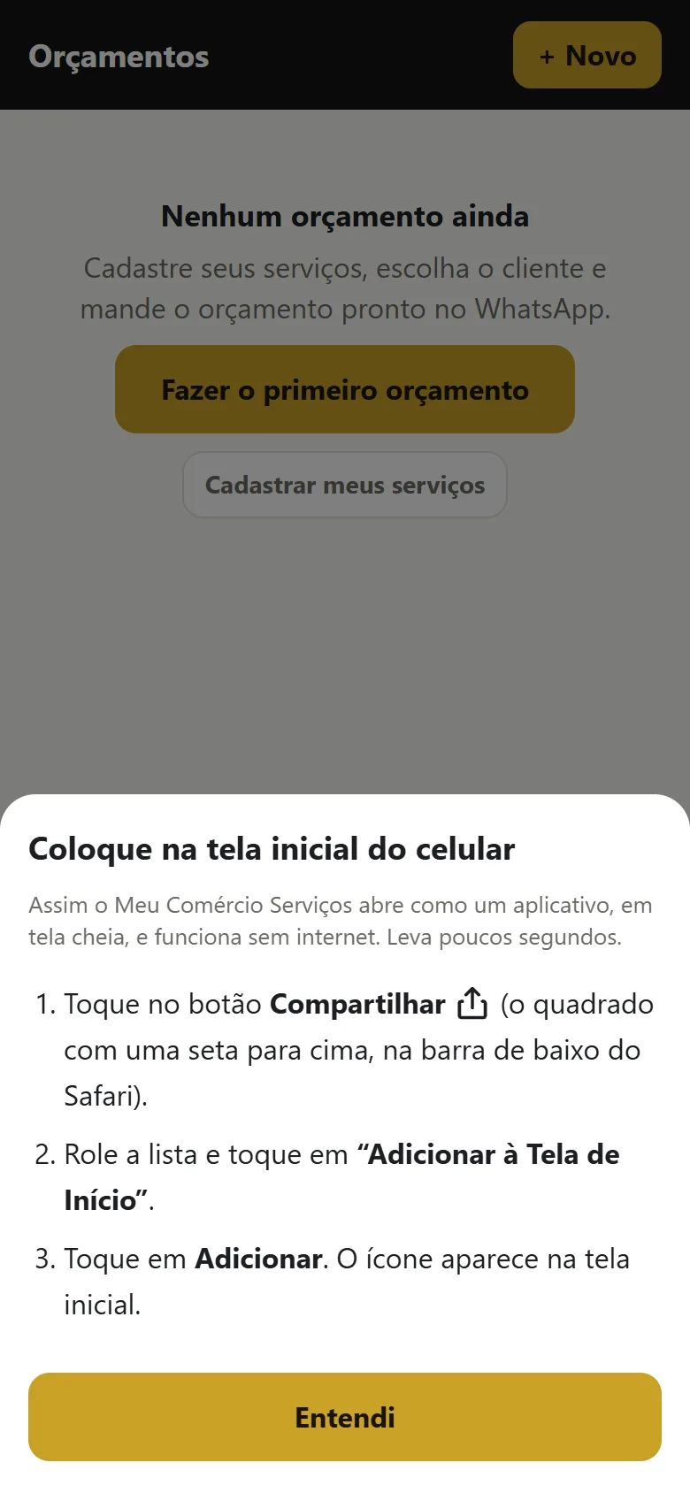 iPhone com o passo a passo para adicionar à tela de início